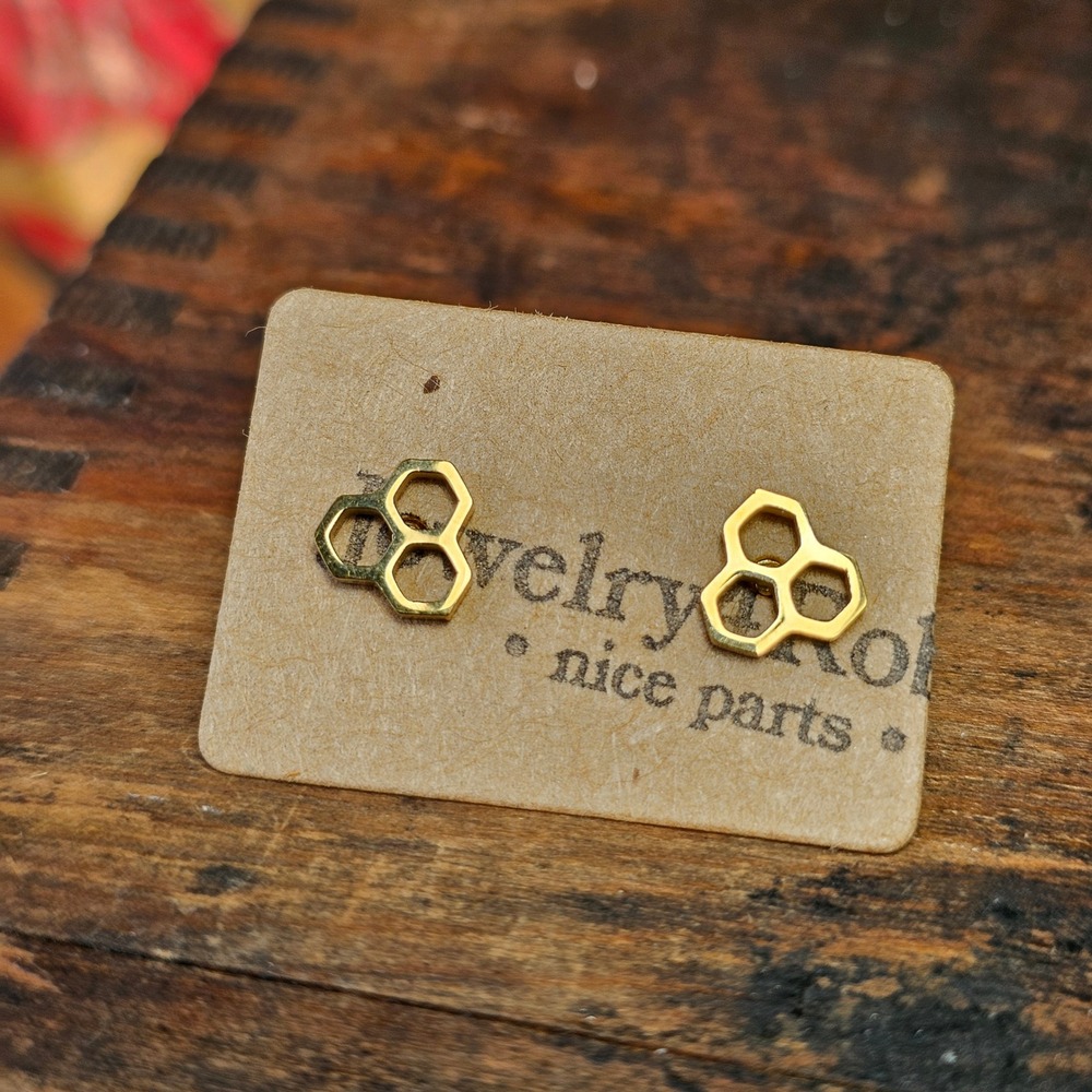 Gold Honeycomb Hexagon Stainless Steel Stud Earrings Women Geometric